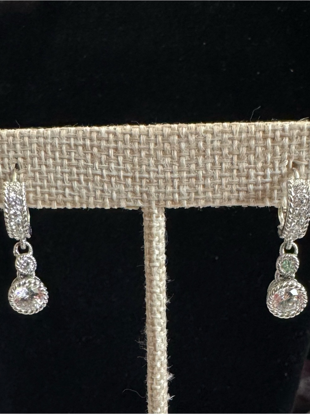 Judith Ripka 925 Silver Textured Drop Earrings w/2 Shimmering Diamonique Stones - Picture 4 of 9